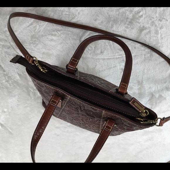 FOSSIL TWO TONED LEATHER EMBOSSED PURSE/HANDBAG - Picture 6 of 13